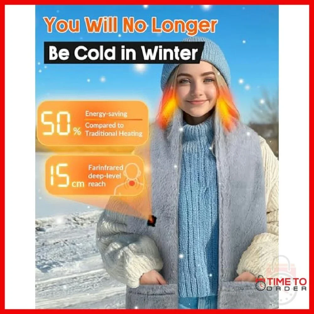 Heated Fur Scarf with Portable Battery Adjustable Warmth Winter Accessory